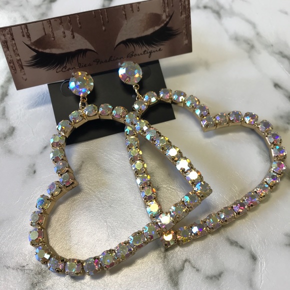 ‼️ Iridescent Rhinestone Heart Hoop Earring - Picture 3 of 7